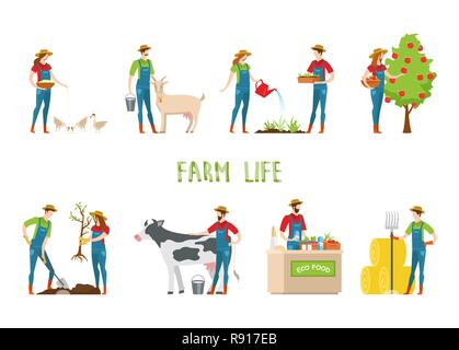 L uomo e la donna facendo lavori agricoli e giardinaggio. Illustrazione Vettoriale
