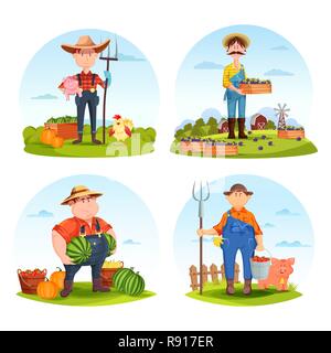 Giardinieri e agricoltori con animali e vegetali Illustrazione Vettoriale