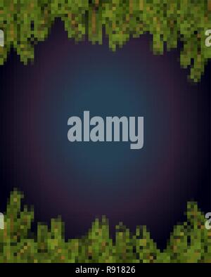 I rami di abete rosso di pixel del frame art. 8bit Sfondo per Natale e Anno Nuovo Illustrazione Vettoriale