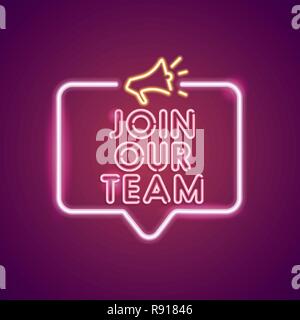 Unisciti al nostro team neon segno di occupazione Illustrazione Vettoriale