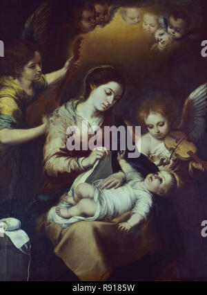 Madonna avvolgimento del Cristo Bambino in Swaddling accappatoi - XVII secolo - Olio su tela - Barocco spagnolo. Autore: Murillo, Bartolomé Esteban. Posizione: MUSEO DE CADIZ-Bellas Artes. Cadice. Spagna. Foto Stock