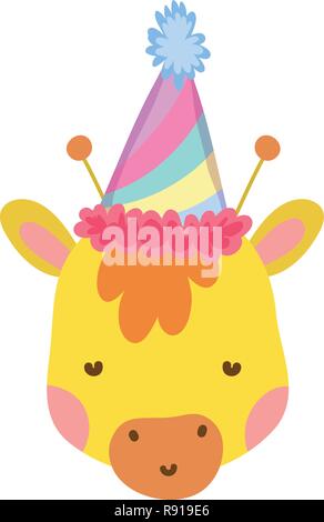 Carino e poco giraffa con party hat carattere Illustrazione Vettoriale