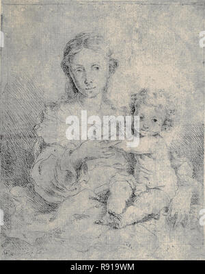 LA VIRGEN CON El Niño Gesù - DIBUJO siglo XVII - BARROCO ESPAÑOL. Autore: Murillo, Bartolomé Esteban. Posizione: Collezione privata. MADRID. Spagna. Foto Stock