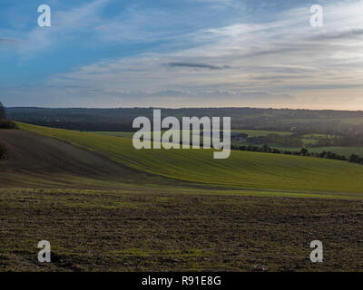 Ramblers vista della via dei pellegrini, nei pressi del villaggio di Hollingbourne, nel Kent, Regno Unito Foto Stock