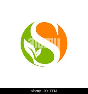 Lettera S logo design template foglia verde natura design per il business e la società identità. Riassunto iniziale S alfabeto elemento del logo. Illustrazione Vettoriale