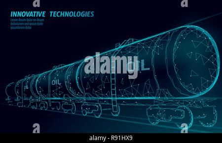 Olio cisterna ferroviario 3D render bassa poli. Petrolio di combustibile finanza industria serbatoio diesel. Cilindro Carro ferroviario stazione di benzina economico logistica business linea poligonale illustrazione vettoriale Illustrazione Vettoriale
