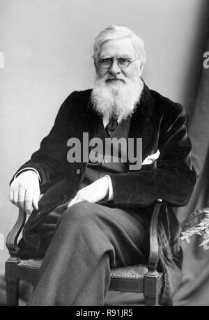 Alfred Wallace, Alfred Russel Wallace (1823 - 1913) Naturalista britannico, explorer, geografo, antropologo e biologo, noto per concepire indipendentemente la teoria dell'evoluzione per selezione naturale; la sua carta sul soggetto è stato pubblicato congiuntamente con alcuni di Charles Darwin scritti nel 1858 Foto Stock