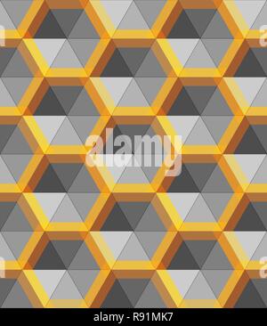 Chiave esagonale testa argento e oro forma astratta, vettore di oggetti di metallo Illustrazione Vettoriale