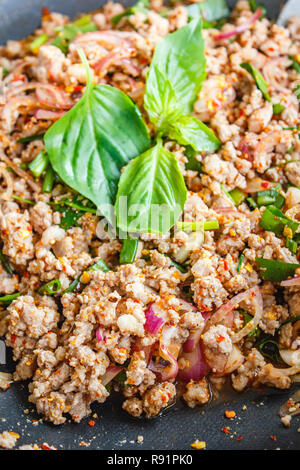 Piccante di carne macinata di maiale insalata (Larb Moo), cibo tailandese. Foto Stock