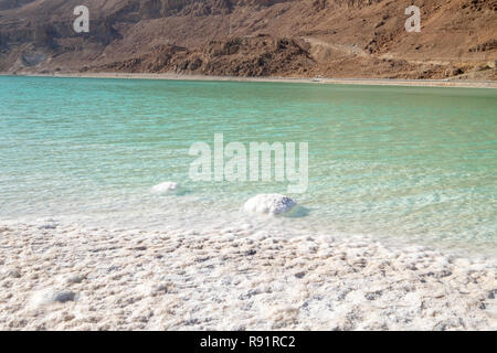 Israele, il Mar Morto, sale la cristallizzazione causata dalla evaporazione di acqua Foto Stock