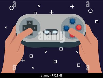 Mani che detiene il controllo video gioco illustrazione vettoriale Illustrazione Vettoriale