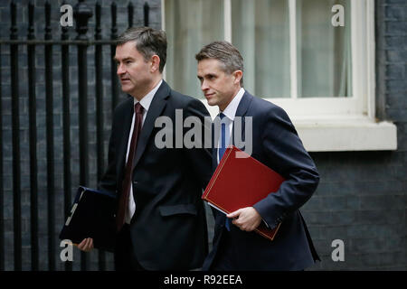 Londra, Gran Bretagna. Xviii Dicembre, 2018. La giustizia britannica Segretario David Gauke (L) e il Segretario di Stato britannico per la difesa di Gavin Williamson arrivano a una riunione del gabinetto al 10 di Downing Street a Londra, Gran Bretagna, Dic 18, 2018. Il Primo Ministro inglese Theresa Maggio ha annunciato in House of Commons lunedì che i membri del Parlamento europeo (MPS) voterà sul suo Brexit trattare a metà gennaio. Può detto anziani ministri incontrerà martedì a Downing Street per discutere i preparativi in caso di non trattare essendo convenuto. Credito: Tim Irlanda/Xinhua/Alamy Live News Foto Stock