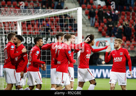 ALKMAAR, 18-12-2018, AFAS Stadion, calcio olandese, 8 finale di TOTO KNVB Beker, stagione 2018 / 2019, AZ celebrando il 4-0 durante il match AZ - PEC Zwolle. Foto Stock