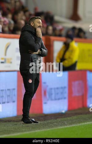 Pittodrie Stadium, Aberdeen, Regno Unito. Xviii Dicembre, 2018. Ladbrokes Premiership, Aberdeen rispetto a Dundee; Aberdeen manager Derek McInnes Credito: Azione Sport Plus/Alamy Live News Foto Stock