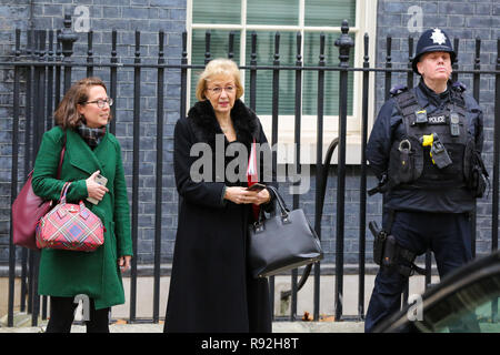 Londra, Regno Unito. Xviii Dicembre, 2018. La baronessa Evans, signore Privy Seal e Leader della House of Lords (L ) e Andrea Leadsom, signore Presidente del Consiglio e il Leader della House of Commons (R) sono visto uscire dal n. 10 di Downing Street dopo aver frequentato il settimanale riunione del gabinetto. Il Cabinet ha discusso i preparativi per una ''No Deal'' Brexit. Credito: Dinendra Haria/SOPA Immagini/ZUMA filo/Alamy Live News Foto Stock