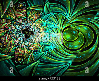 Design geometrico. Texture a mosaico. Effetto vetrata. Astrazione artistico composto da virtual macchiati frammenti di vetro sul tema arte e artigianato Foto Stock