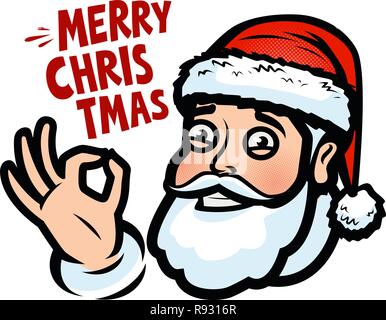 Funny Santa Claus. Natale biglietto di auguri, banner. Fumetto illustrazione vettoriale Illustrazione Vettoriale