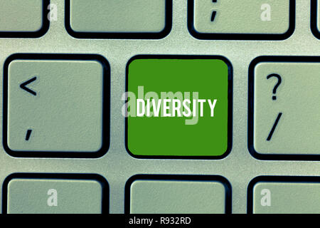 Conceptual la scrittura a mano che mostra la diversità. Business photo presentazione di uno stato di una gamma diversificata di cose diverse miscela miscellanea di intenti della tastiera Foto Stock