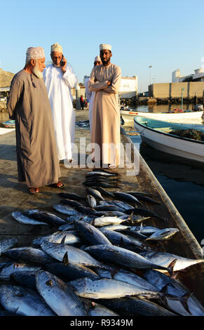 Il pesce fresco che arrivano per la Mutrah mercato del pesce in Oman. Foto Stock