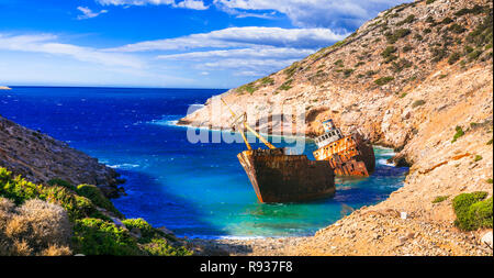 Impressionante naufragio in isola Amargos,Cyclades,Grecia Foto Stock