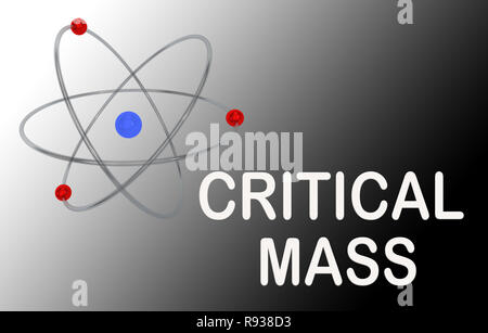 3D illustrazione di un atomo con la massa critica titolo, isolato su un gradiente bianco e nero. Foto Stock