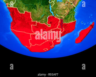 Sud Africa dallo spazio sul modello del pianeta Terra con i confini. 3D'illustrazione. Gli elementi di questa immagine fornita dalla NASA. Foto Stock