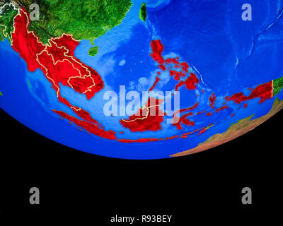 L'ASEAN memeber membri dallo spazio sul modello del pianeta Terra con i confini. 3D'illustrazione. Gli elementi di questa immagine fornita dalla NASA. Foto Stock