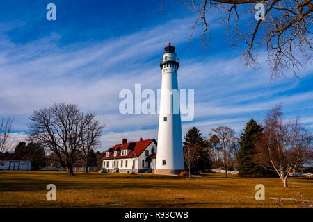 La luce diurna colpo di vento Point Lighthouse in vento Point, WI, Stati Uniti. Foto Stock