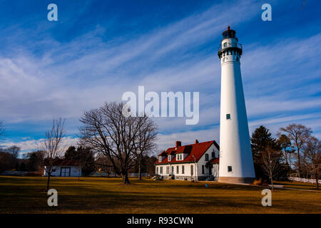 La luce diurna colpo di vento Point Lighthouse in vento Point, WI, Stati Uniti. Foto Stock