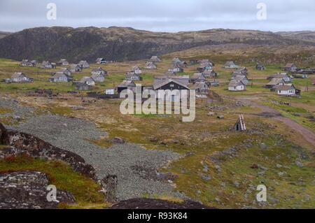 Una località rurale, Dalniye Zelentsy, penisola di Kola, Kolsky distretto, Oblast di Murmansk, Russia Foto Stock