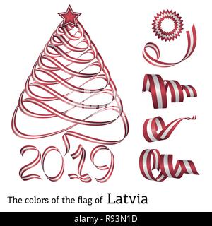 Il nastro a forma di albero di Natale con i colori della bandiera della Lettonia Illustrazione Vettoriale