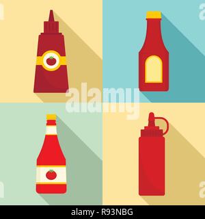 Ketchup icon set. Set piatto di ketchup icone vettoriali per il web design Illustrazione Vettoriale