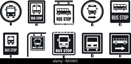 Fermata bus sign icon set. Semplice insieme di bus stop icone vettoriali per il web design su sfondo bianco Illustrazione Vettoriale