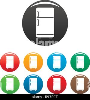 Retrò frigo set di icone 9 vettore di colore isolato su bianco per qualsiasi design Illustrazione Vettoriale
