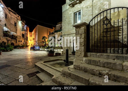 La sinagoga della Scola Grande dell'antico ghetto ebraico di Trani di notte. Trani, provincia di Barletta-Andria-Trani, Puglia, Italia, Europa Foto Stock