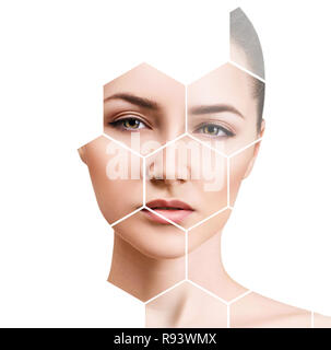 Bellissimo volto femminile in favi. Foto Stock