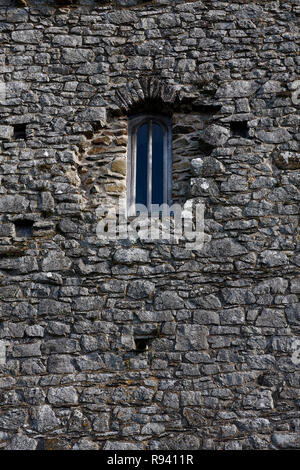 Vecchia finestra ad arco in un edificio in pietra, St David's Cathedral, Pembrokeshire, Wales, Regno Unito Foto Stock