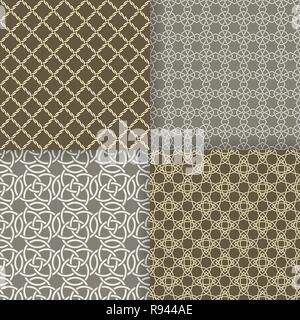 Set di vettore modelli senza giunture. Moderno trame geometriche con attraversata geometriс forme. Intersecando stelle, ondulata linee, poligoni, cerchi. R Illustrazione Vettoriale