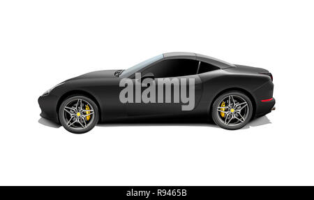 Nero auto sportiva isolata su uno sfondo bianco. Il rendering 3d. Foto Stock
