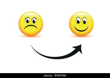 Smile triste felice icona a forma di freccia illustrazione vettoriale EPS10 Illustrazione Vettoriale