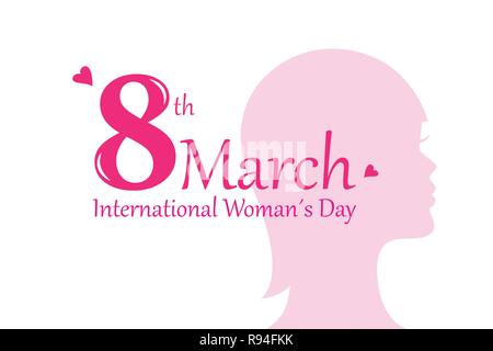 La giornata internazionale della donna 8 marzo rosa silhouette femmina con cuore illustrazione vettoriale EPS10 Illustrazione Vettoriale