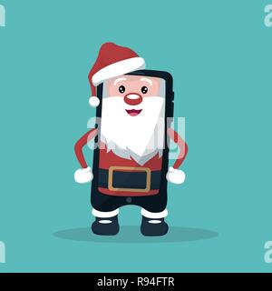 La caricatura di telefono cellulare a forma di Babbo Natale Illustrazione Vettoriale