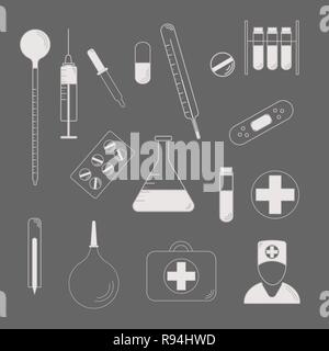 Medical Set di caratteri. lat uno stile di design. Simboli medici silhouette. 10 eps Illustrazione Vettoriale