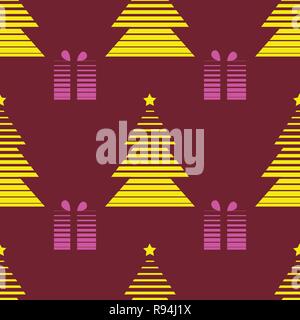 Capodanno Natale vacanze invernali seamless pattern con doni e albero di Natale 10 eps Illustrazione Vettoriale