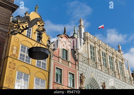 Angolo di strada segno Dlugi Targ lungo Market street Danzica Polonia Polonia Foto Stock