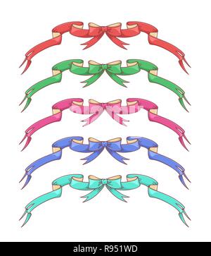 Grand festosa apertura nastri e graffette isolate impostato su bianco illustrazione vettoriale di graziosi annuncio taglio decorativo collezione di nastri Illustrazione Vettoriale