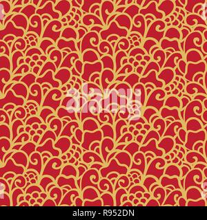 Oriental seamless pattern del fiore giallo su rosso sfondo decorativo o carta origami Hanami sfondo festival di primavera di vettore Illustrazione Vettoriale