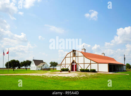 Il danese Heritage Museum e adiacente pioneer house sono ritratte, Sett. 3, 2017, in Danevang, Texas. Foto Stock