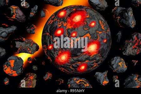 La nascita e la creazione del nuovo pianeta, eventualmente la messa a terra. Foto Stock