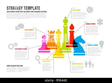 Vettore di strategia aziendale modello infografico con colorate figure di scacchi Illustrazione Vettoriale